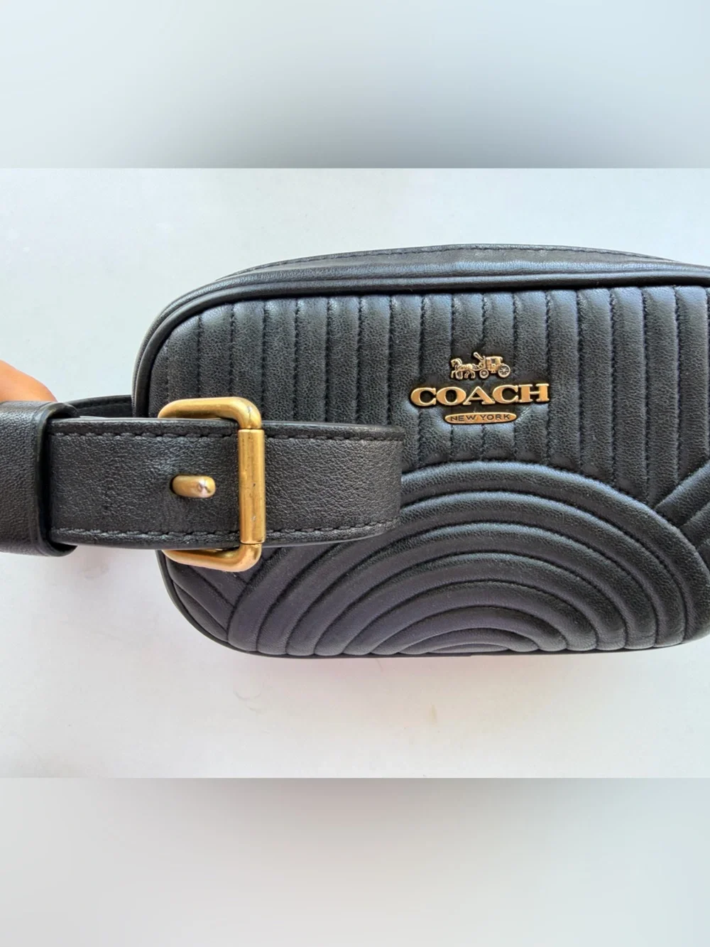 COACH Black Quilted Leather Small Crossbody Bag with Gold Logo SPECIAL EDITION